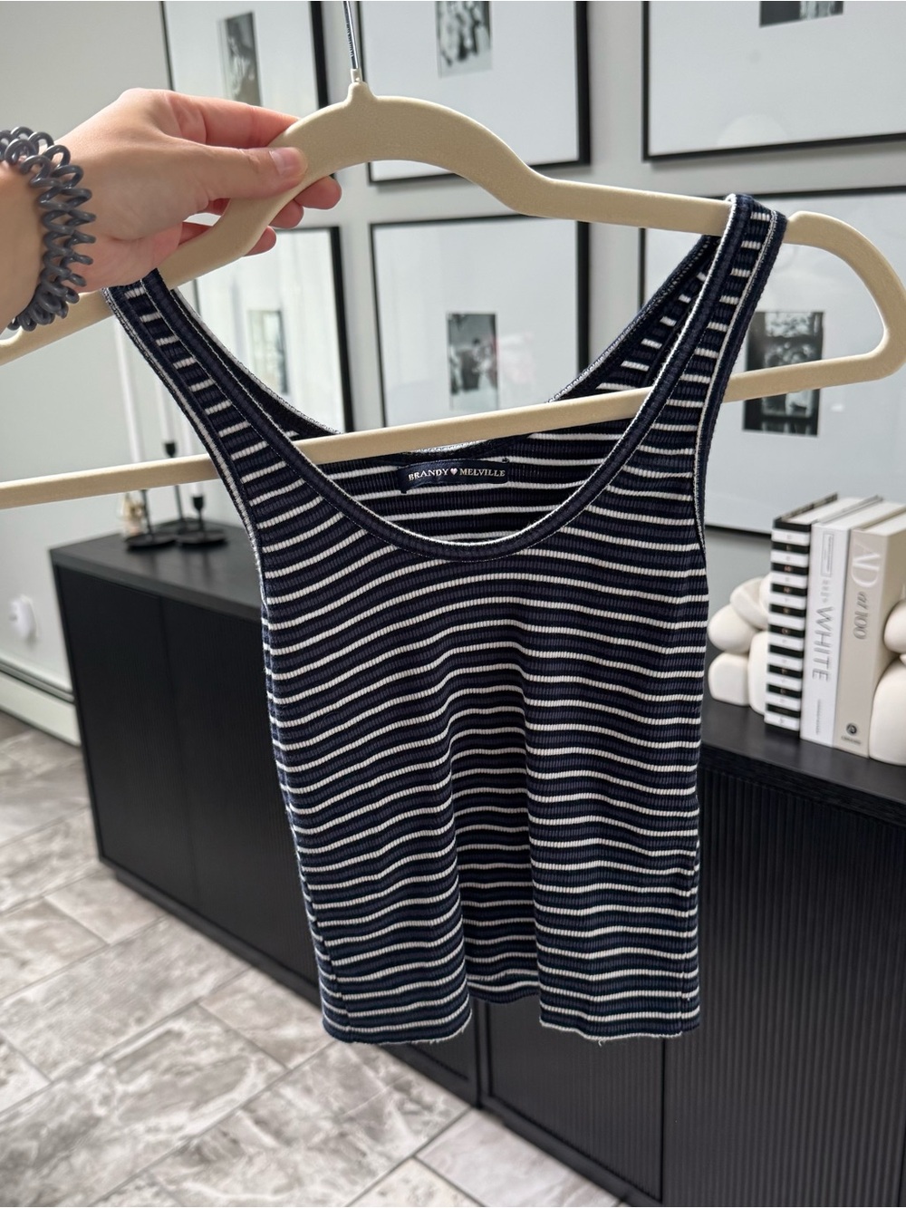 Brandy Melville Navy & White Striped Tank